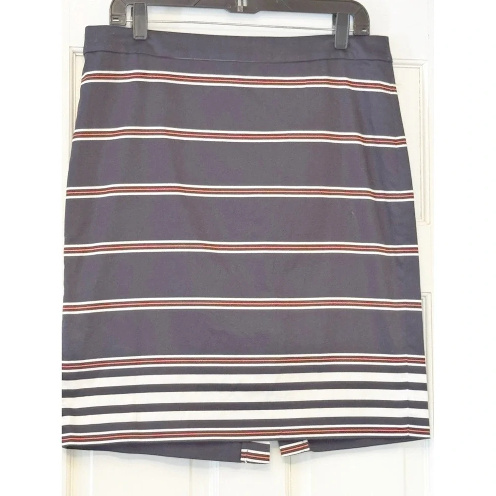 J.‎ Crew Navy Pencil Skirt with Orange and White Stripes